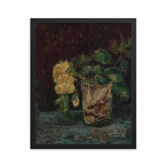 Glass with Yellow Roses by Vincent van Gogh, 1886 framed print on a plain backdrop in size 16"x20".