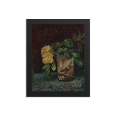 Glass with Yellow Roses by Vincent van Gogh, 1886 framed print on a plain backdrop in size 8"x10".