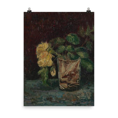 Glass with Yellow Roses by Vincent van Gogh, 1886 poster on a plain backdrop in size 8"x10".