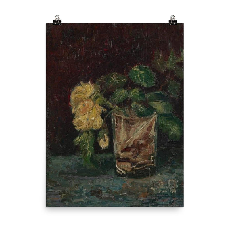 Glass with Yellow Roses by Vincent van Gogh, 1886 poster on a plain backdrop in size 8