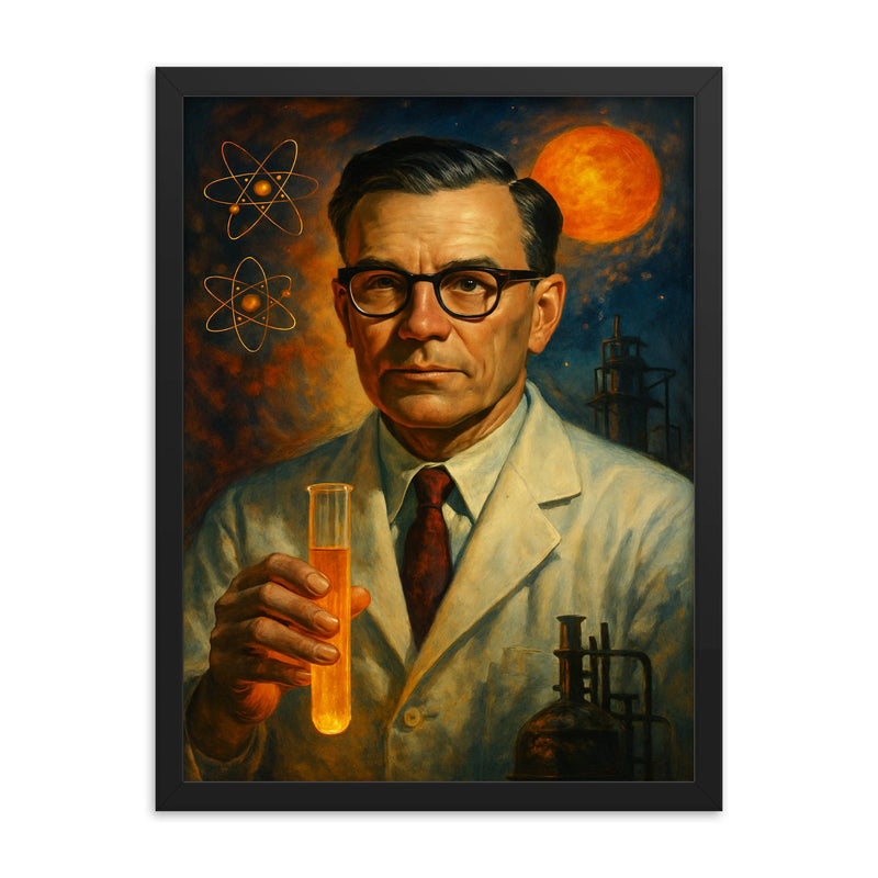 Glenn T Seaborg framed print on a plain backdrop in size 18
