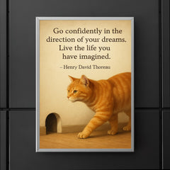 Go confidently cat walking toward mouse hole inspiring quote poster 5