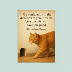 Go confidently cat walking toward mouse hole inspiring quote poster 8