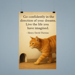 Go confidently cat walking toward mouse hole inspiring quote poster 9
