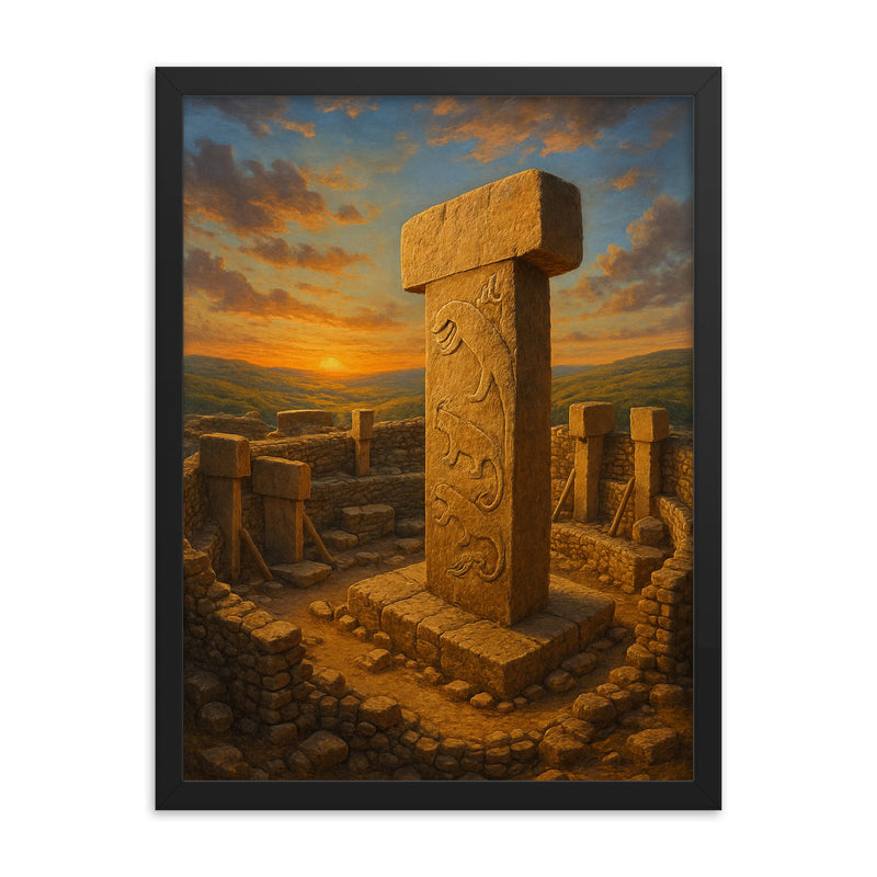 Göbekli Tepe Turkey framed print on a plain backdrop in size 18
