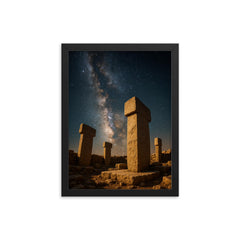 Gobekli Tepe pillars under Milky Way framed print on a plain backdrop in size 12"x16".
