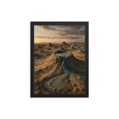 Gobustan Mud Volcanoes Azerbaijan framed print on a plain backdrop in size 12"x16".