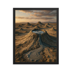 Gobustan Mud Volcanoes Azerbaijan framed print on a plain backdrop in size 16"x20".