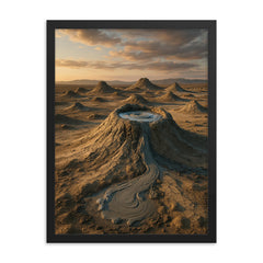Gobustan Mud Volcanoes Azerbaijan framed print on a plain backdrop in size 18"x24".