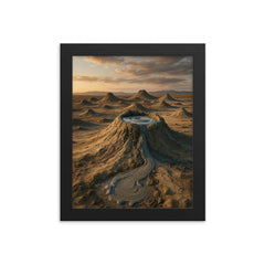 Gobustan Mud Volcanoes Azerbaijan framed print on a plain backdrop in size 8"x10".