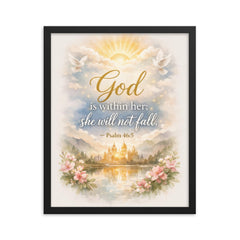 God is within her she will not fall Psalm 465 framed print on a plain backdrop in size 16"x20".