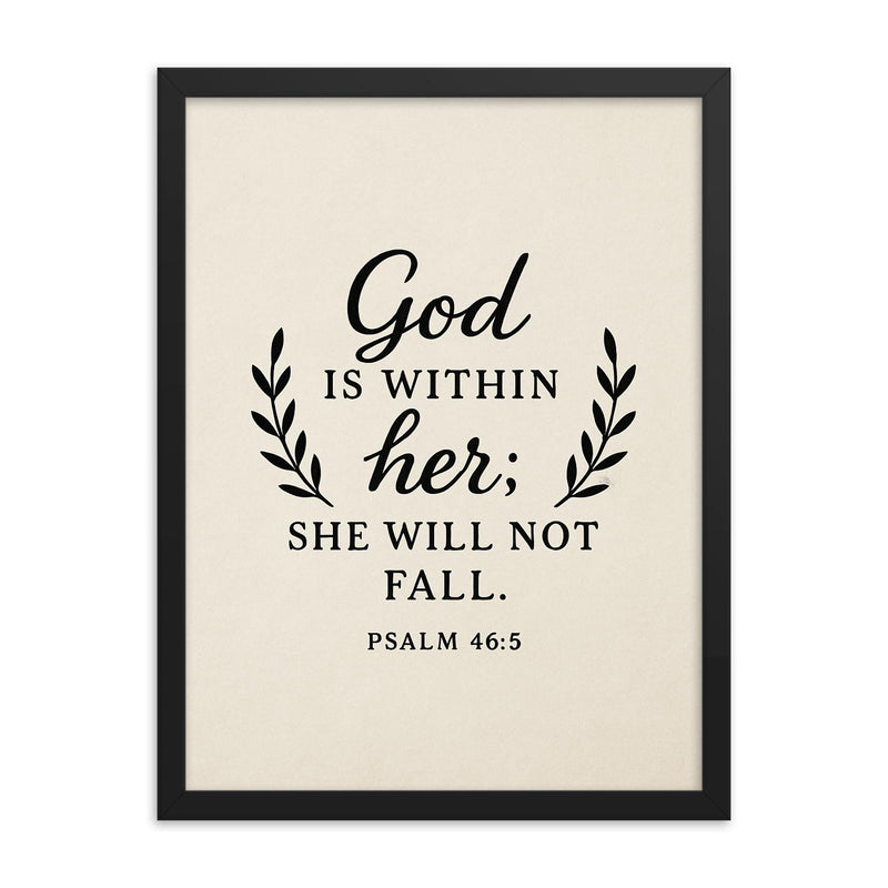 God is within her she will not fall Psalm 465 framed print on a plain backdrop in size 18