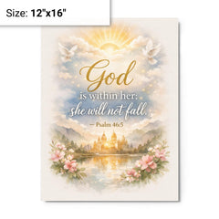 God is within her she will not fall Psalm 465 metal print on a plain backdrop in size 12"x16".
