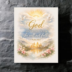 God is within her she will not fall Psalm 465 metal print mockup