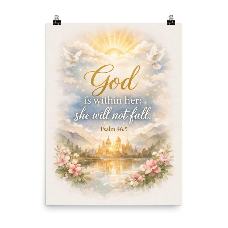 God is within her she will not fall Psalm 465 poster on a plain backdrop in size 8