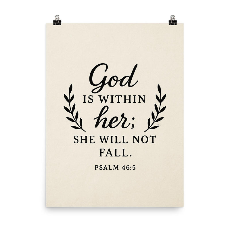God is within her she will not fall Psalm 465 poster on a plain backdrop in size 8
