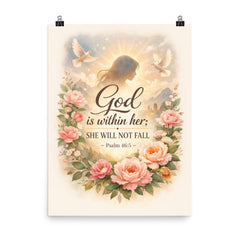 God is within her she will not fall Psalm 465 poster on a plain backdrop in size 8"x10".