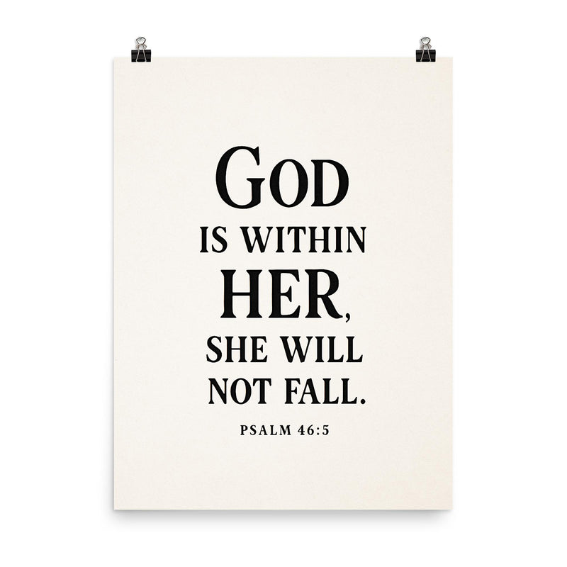 God is within her she will not fall Psalm 465 poster on a plain backdrop in size 8