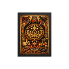 Goetic seal illuminated like medieval manuscript framed print on a plain backdrop in size 12"x16".