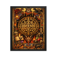 Goetic seal illuminated like medieval manuscript framed print on a plain backdrop in size 16"x20".