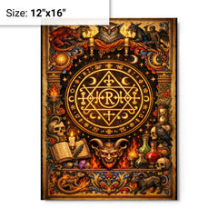 Goetic seal illuminated like medieval manuscript metal print on a plain backdrop in size 12"x16".