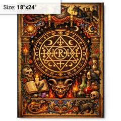 Goetic seal illuminated like medieval manuscript metal print on a plain backdrop in size 18"x24".