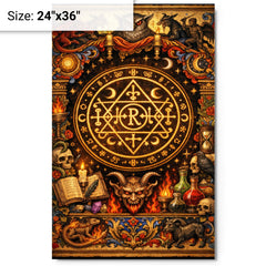 Goetic seal illuminated like medieval manuscript metal print on a plain backdrop in size 24"x36".
