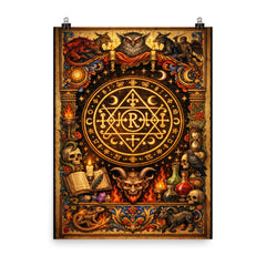Goetic seal illuminated like medieval manuscript poster on a plain backdrop in size 8"x10".