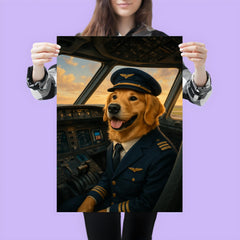 Golden Retriever airline pilot in cockpit ready for takeoff poster 3
