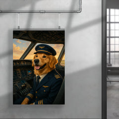 Golden Retriever airline pilot in cockpit ready for takeoff poster 4