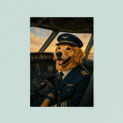 Golden Retriever airline pilot in cockpit ready for takeoff poster 8