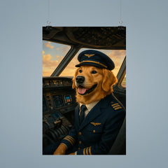 Golden Retriever airline pilot in cockpit ready for takeoff poster 9