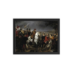 Gonzalo Fernández de Córdoba Discovers the Corpse of Louis d'Armagnac at the Battle of Cerignola by Federico de Madrazo y Kuntz, 1835 framed print on a plain backdrop in size 12"x16".