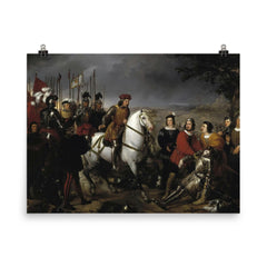 Gonzalo Fernández de Córdoba Discovers the Corpse of Louis d'Armagnac at the Battle of Cerignola by Federico de Madrazo y Kuntz, 1835 poster on a plain backdrop in size 8"x10".