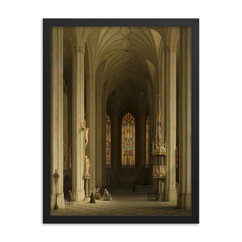 Gothic Church Interior by Max Emanuel Ainmiller, 1844 framed print on a plain backdrop in size 18