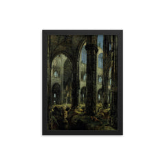 Gothic Church Ruins by Carl Blechen, 1826 framed print on a plain backdrop in size 12"x16".