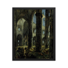 Gothic Church Ruins by Carl Blechen, 1826 framed print on a plain backdrop in size 16"x20".