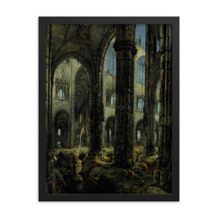 Gothic Church Ruins by Carl Blechen, 1826 framed print on a plain backdrop in size 18"x24".
