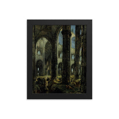 Gothic Church Ruins by Carl Blechen, 1826 framed print on a plain backdrop in size 8"x10".