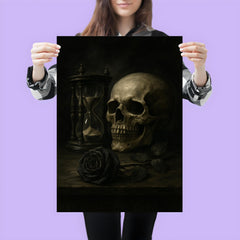 Gothic vanitas with hourglass skull and black rose poster 3