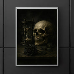 Gothic vanitas with hourglass skull and black rose poster 5