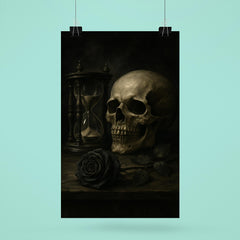 Gothic vanitas with hourglass skull and black rose poster 6