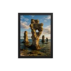 Gotland Sea Stacks Rauks Sweden framed print on a plain backdrop in size 12"x16".