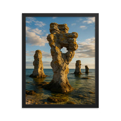 Gotland Sea Stacks Rauks Sweden framed print on a plain backdrop in size 16"x20".