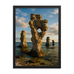 Gotland Sea Stacks Rauks Sweden framed print on a plain backdrop in size 18"x24".