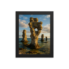 Gotland Sea Stacks Rauks Sweden framed print on a plain backdrop in size 8"x10".