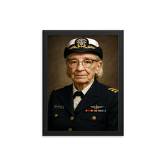 Grace Hopper portrait framed print on a plain backdrop in size 12"x16".