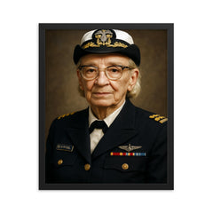 Grace Hopper portrait framed print on a plain backdrop in size 16"x20".
