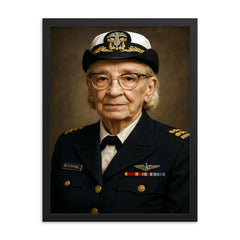 Grace Hopper portrait framed print on a plain backdrop in size 18"x24".