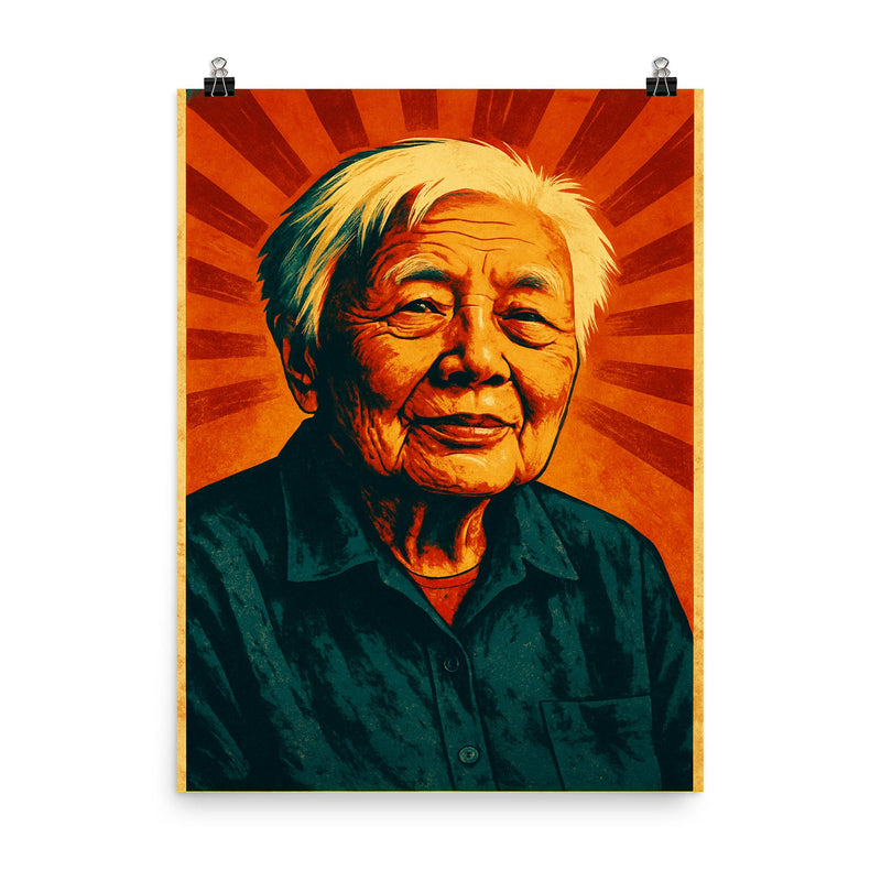 Grace Lee Boggs poster on a plain backdrop in size 8